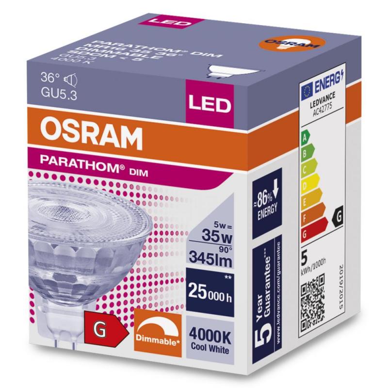 OSRAM GU5.3 PARATHOM MR16 dimmbarer Strahler 36°-Winkel 5W wie 35W 4000K universalweißes Spot Licht - Niedervolt 12V - Nur noch angezeigter Bestand verfügbar